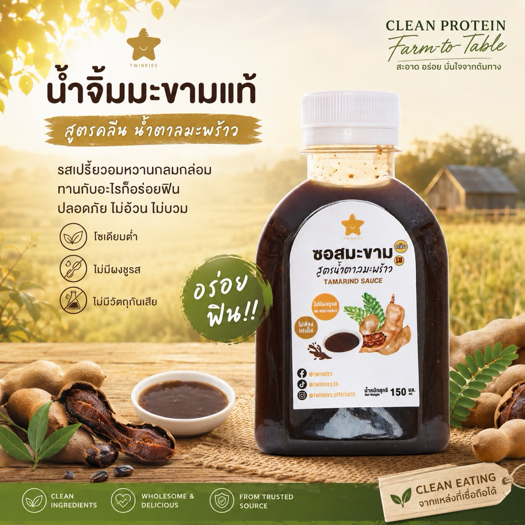น้ำจิ้มซอสมะขาม คลีน 150ml. น้ำจิ้มคลีน สุขภาพดี อร่อยทานง่าย เข้ากับทุกเมนู