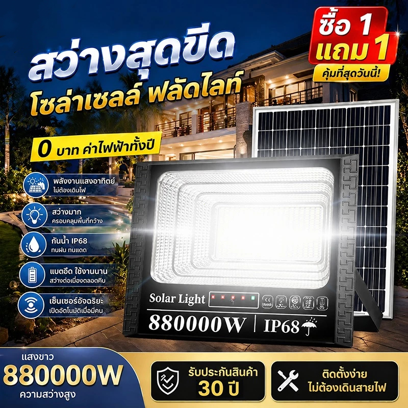 ⚡รับประกัน30ปี⚡ไฟโซล่าเซลล์ โซล่าแสงสีขาว ไฟโซล่าเซล Solar Light 40000W โซล่าเซลล์ IP68 กันน้ำ กันฟ้าผ่า ไฟถนน เซ็นเซอร์