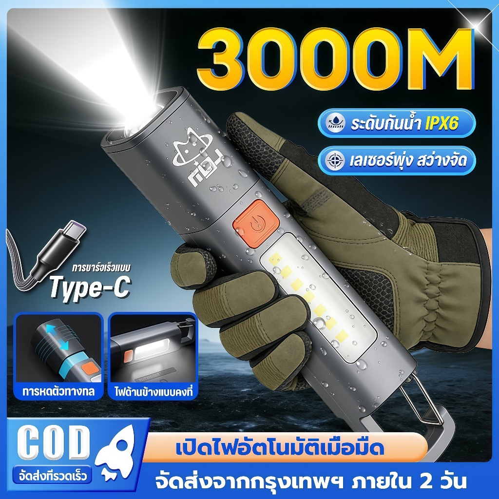 EYESPRO【ซื้อ 1 แถม 1】ไฟฉาย LED ขนาดเล็ก สว่างมาก ไฟฉายแรงสูง ไฟฉาย2in1 พร้อมตะขอ ชาร์จไฟได้ ตั้งแคมป์กลางแจ้ง กันน้ํา