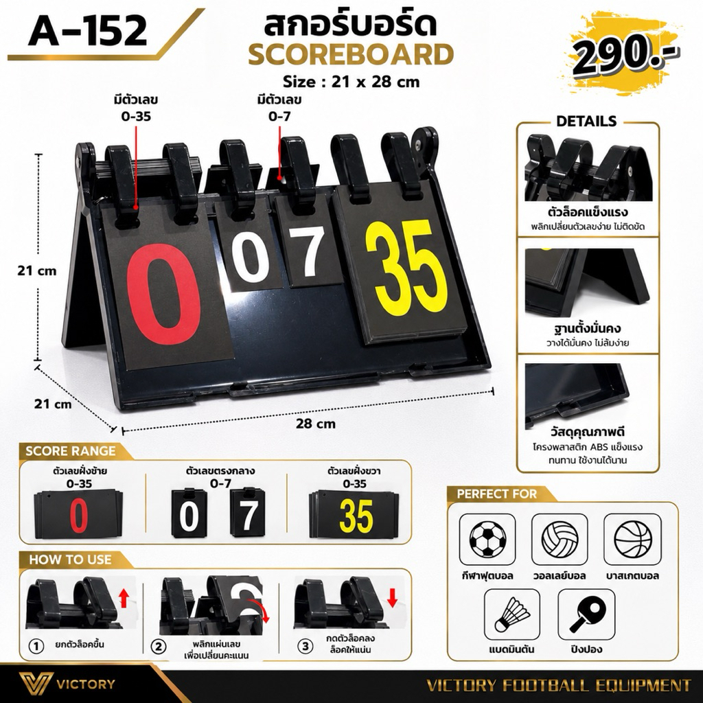 สกอร์บอร์ด A-152  เปลี่ยนตัวเลขง่าย ใช้งานสะดวก ✨