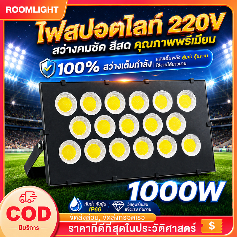 สปอร์ตไลท์ LED 20000W สปอตไลท์ ไฟส่องสว่าง แสงสีขาว ไฟสปอตไลท์กลางแจ้ง spotlight ส่องสว่างป้ายโฆษณา กันน้ำ เสียบปลั๊กไฟ