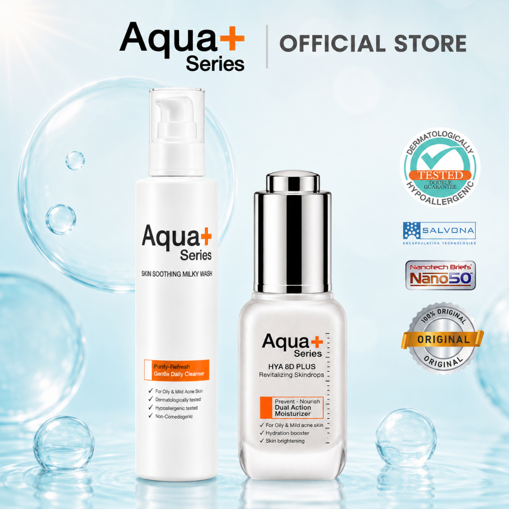 ( ชุดเซ็ต ) Aquaplus Skin Soothing Milky Wash 175 ml & HYA 8D PLUS Revitalizing Skindrops 20 ml