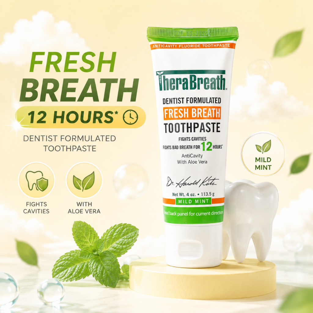 TheraBreath Fresh Breath Toothpaste Mild Mint 4oz ยาสีฟันกลิ่นมินต์ ช่วยให้ลมหายใจสดชื่น