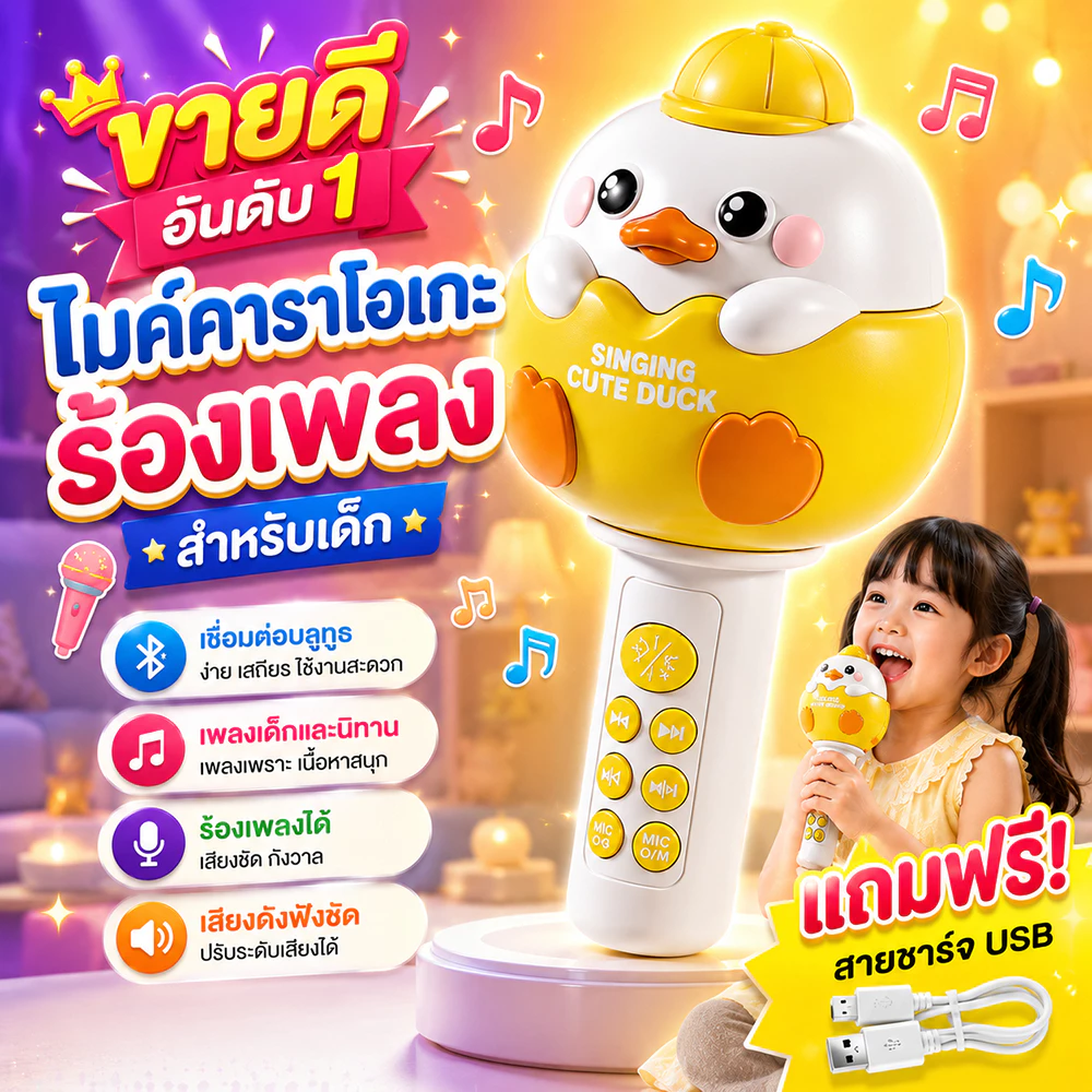 COD ของเล่นเด็ก ไมค์เป็ดน้อย ไมค์บลูทูธสำหรับเด็ก มีเสียง เพลง นิทาน ปรับเสียง 4 โหมด ของเล่นดนตรี