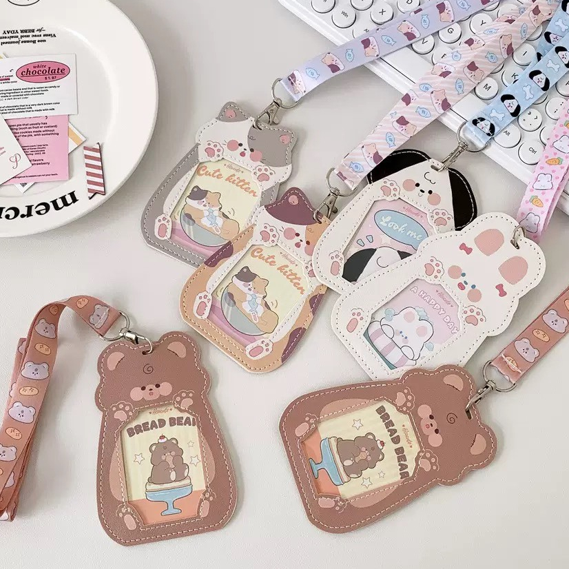 (พร้อมส่งจากไทย) สายคล้องคอใส่บัตร ลายการ์ตูนน่ารัก 🩷 พร้อมซองใส่บัตร PU กันน้ำ