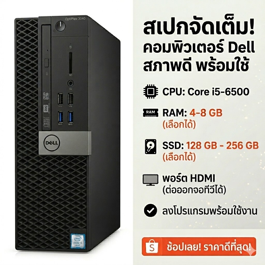 คอมมือสอง  Dell Optiplex 3040 SFF CPU Core™ i5-6500  ฮาร์ดดิสก์ SSD 120 GB มือสอง มี HDMI ลงโปรแกรมพ