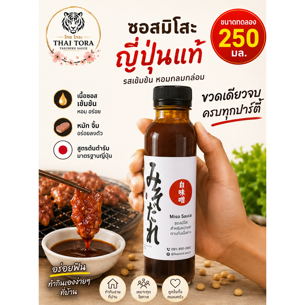 [เข้มข้นพรีเมียม] ซอสยากินิกุ มิโสะญี่ปุ่น ตรา ไทย โทระ THAI TORA สำหรับเนื้อย่างและหม้อไฟ 250ml