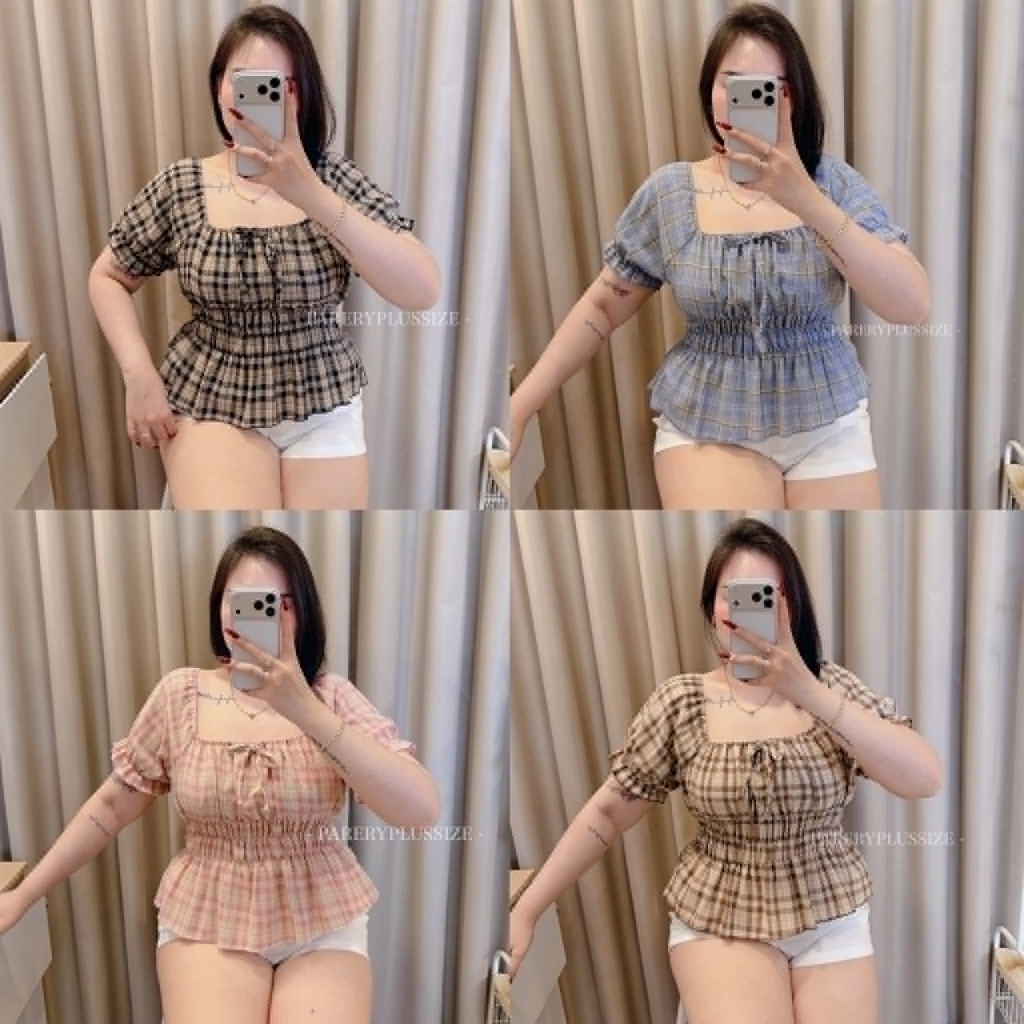 สื้อแขนตุ๊กตาสาวอวบ(อก36-52)ผ้าทอลายสก๊อต รุ่น V5