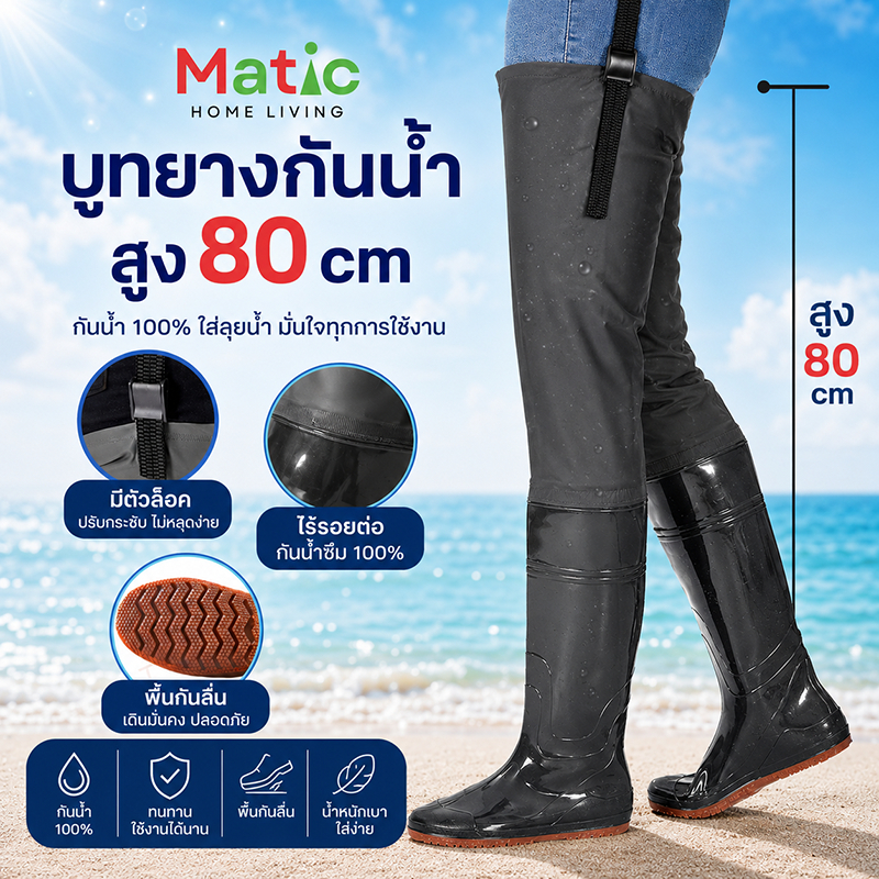 รองเท้าบูทยาง ผ้ายางสีเขียว สีดำ"ทรงสูง บูทยางกันน้ำ ไซส์ 38-45 ใส่ลุยน้ำ ลงนา เข้าสวน SH3