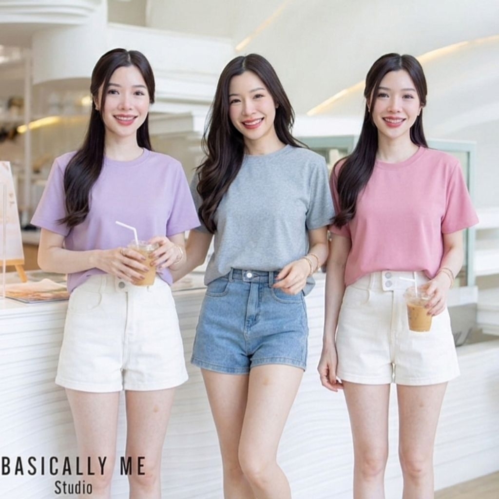 เนื้อผ้าเย็น ไม่บาง(อกหน้าผ้า38"- 40") BASICALLY ΜΕ เสื้อยืดคอกลมแขนสั้น