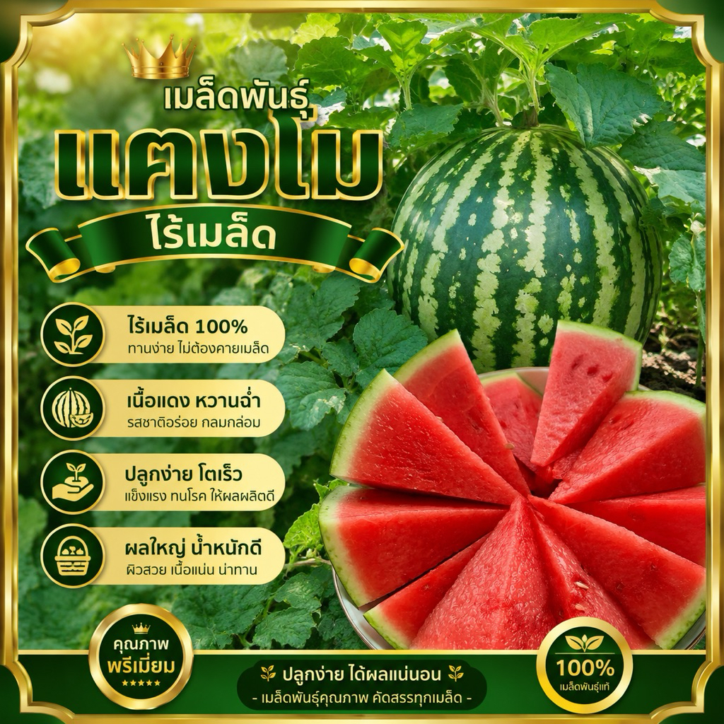 🇹🇭โปร2แถม1✨เมล็ดพันธุ์แตงโม 🍉🍉 แตงโมไร้เมล็ด กรอบ หวาน อร่อย/อัตรางอกสูงปลูกได้ทุกฤดูกาล