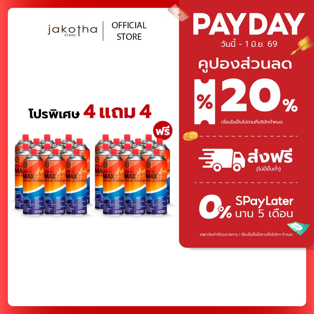 [4แถม4] MAX FIRE แก๊สกระป๋อง แก๊สปิคนิค พร้อมด้วยระบบป้องกันการระเบิด ปริมาณ 250g.