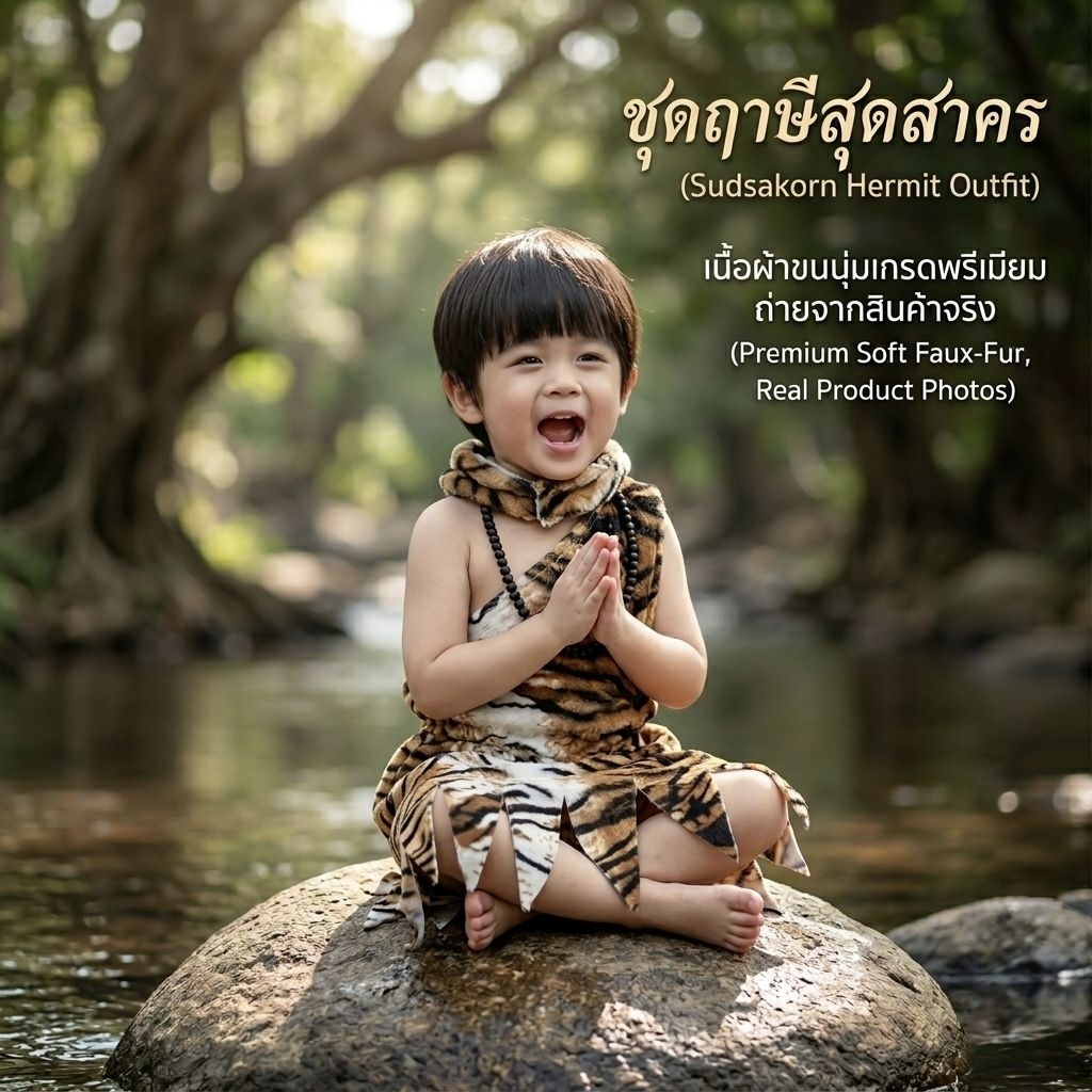 ชุดฤาษี,สุดสาคร,ชุดวรรณคดี,วันภาษาไทย,สุนทรภู่ สำหรับการแสดง ผ้าขนสัตว์มีไซส์ 3-11 ขวบ
