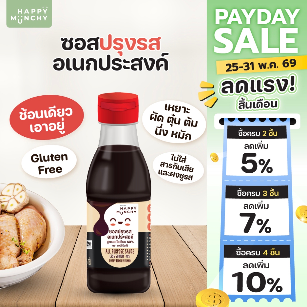 Happy Munchy ซอสเด็กอเนกประสงค์ แก้ลูกเบื่อข้าว สูตร Gluten Free ลดโซเดียม 40% ไม่ใส่ผงชูรส (1 ขวบ+)