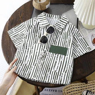 เสื้อเชิ้ตแขนสั้นลายทางเด็กผู้ชาย 6-34 กก. 2026ใหม่ สไตล์เกาหลีเท่ๆ พร้อมส่งจากไทย
