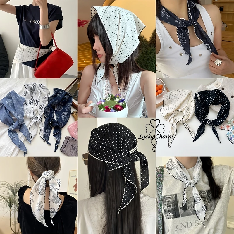 ผ้าโพกหัว ผ้าโพกหัววินเทจ ลายจุด y2k แฟชั่นฤดูร้อน หลายสไตล์ ใช้ได้หลายแบบ COD