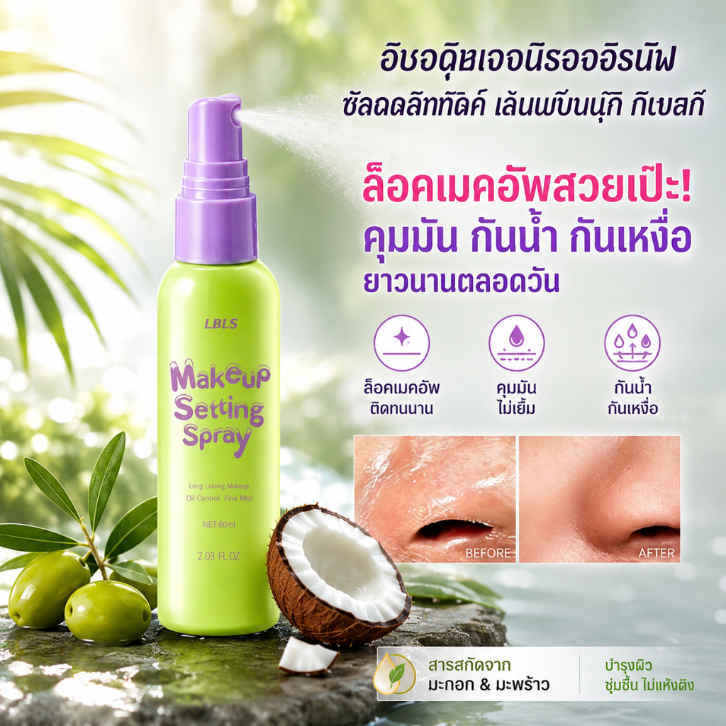 【สเปรย์ แต่งหน้า】สเปรย์ล็อคเครื่องสำอาง ติดทนนาน 12 ชั่วโมง กันน้ำ ควบคุมความมัน 60ml ควบคุมความมัน ให้ความชุ่มชื้น