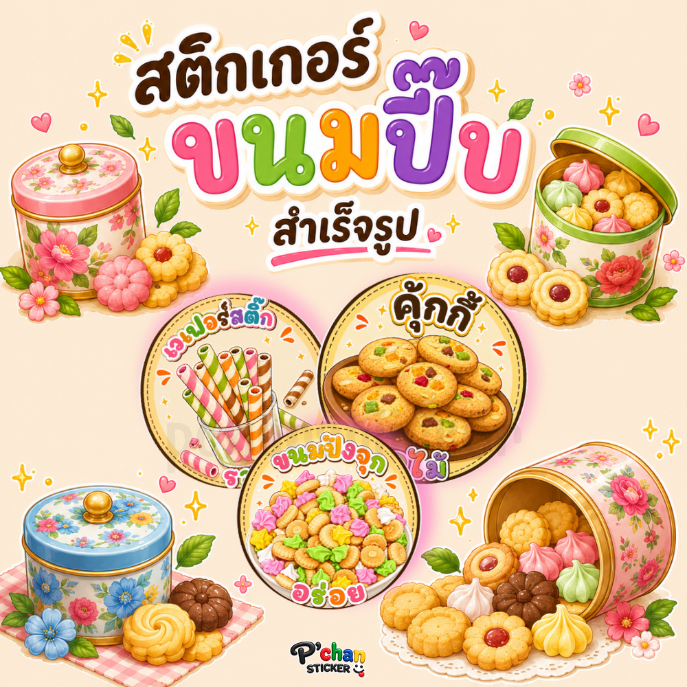 สติ๊กเกอร์ขนมปี๊บ โลโก้ ฉลากสินค้า (สำเร็จรูป,กันน้ำ)
