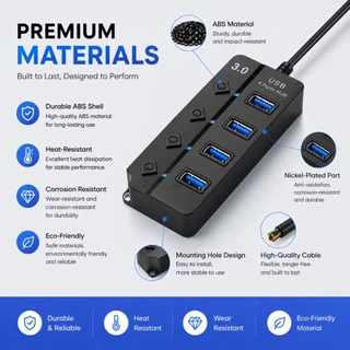 USB Hub 3.0 4 Ports พร้อมสวิตช์แยก สายยาว 1.2m ความเร็วสูง 5Gbps สำหรับ Laptop PC