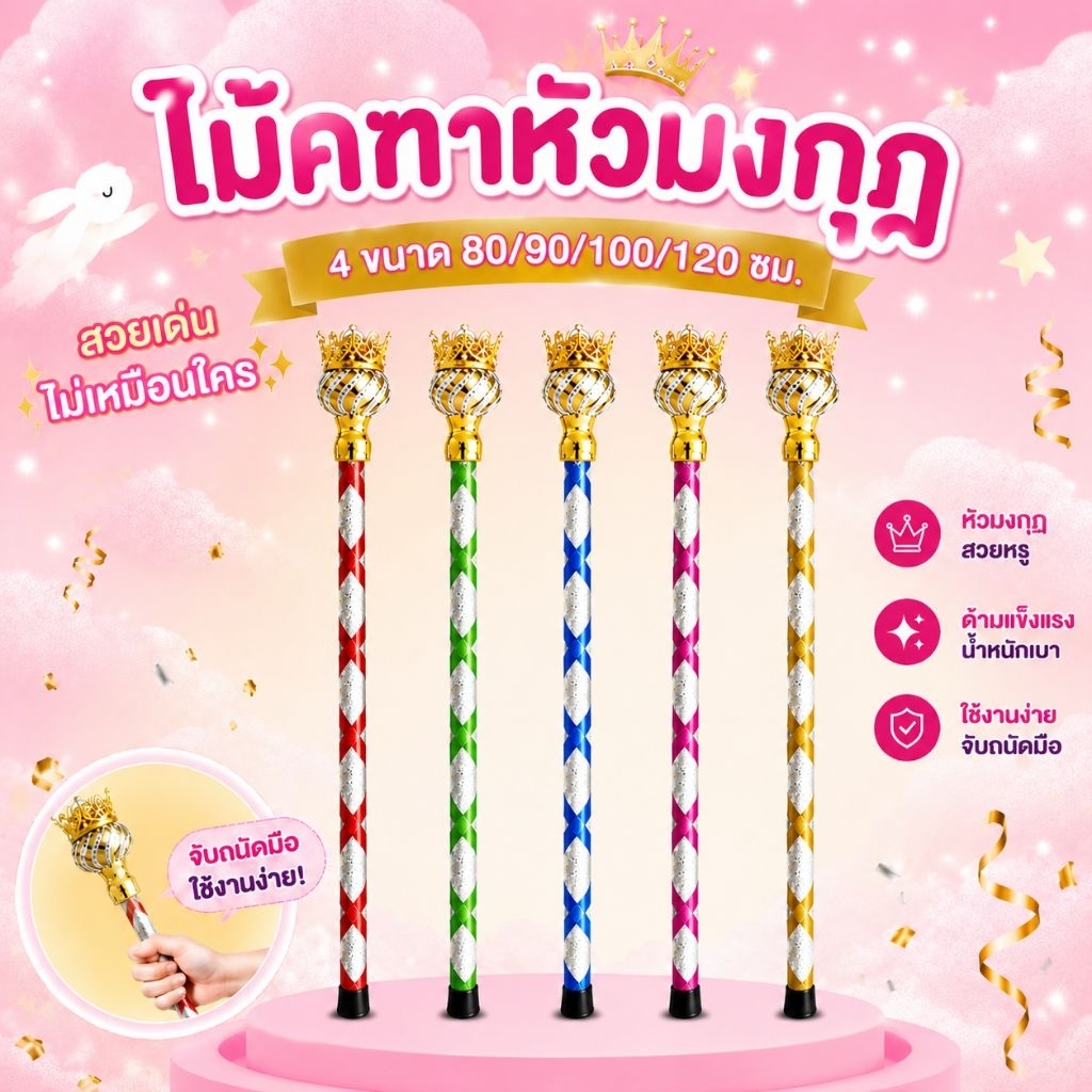 ไม้คฑาเด็ก ไม้ดรัมเมเยอร์กีฬาสี หัวมงกุฎ
