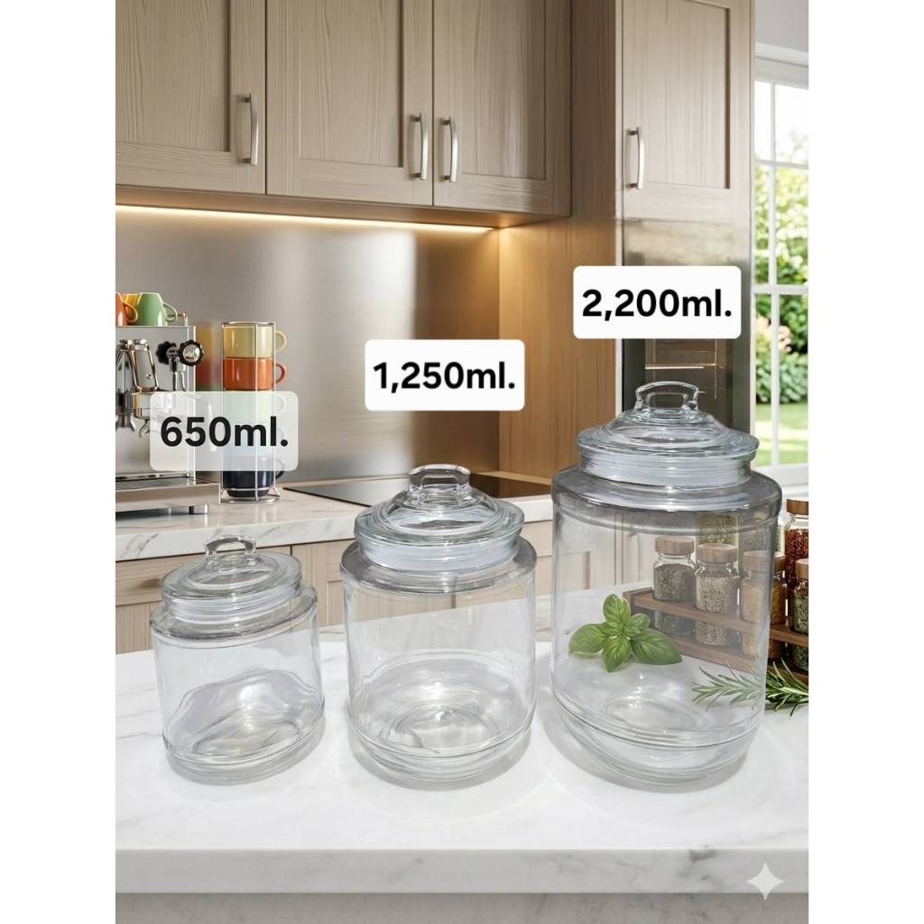 โหลแก้วใส  650ml./1,250ml./2,200ml. คุณภาพดี ดีไซน์คลาสสิค เรียบง่าย ใช้ได้นาน คุ้มค่า