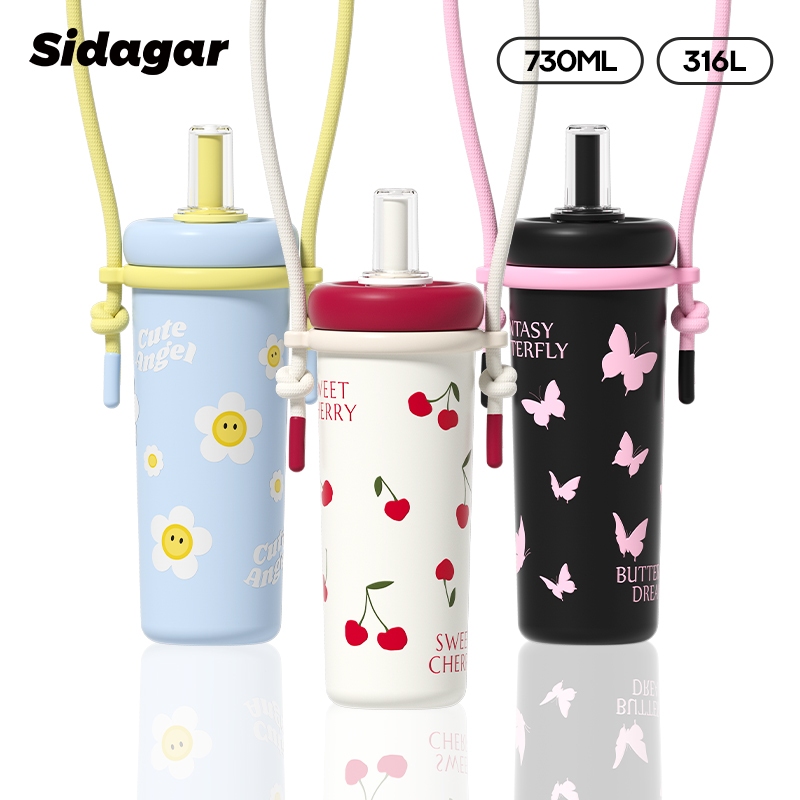 Sidagar แก้วสแตนเลส 316 ขนาด730 มล แก้วเก็บความเย็น มีหลอดดูด แก้วเก็บอุณหภูมิ