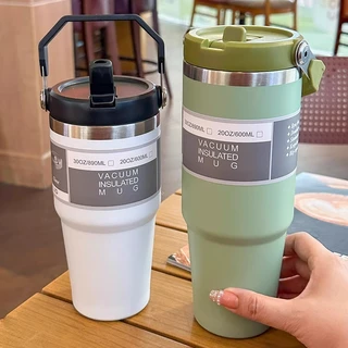 ถ้วยเก็บความร้อน สแตนเลสแท้ 304 พร้อมหูจับและหลอด 890ml เก็บเย็น-ร้อนได้นาน มีให้เลือกหลากหลายสี