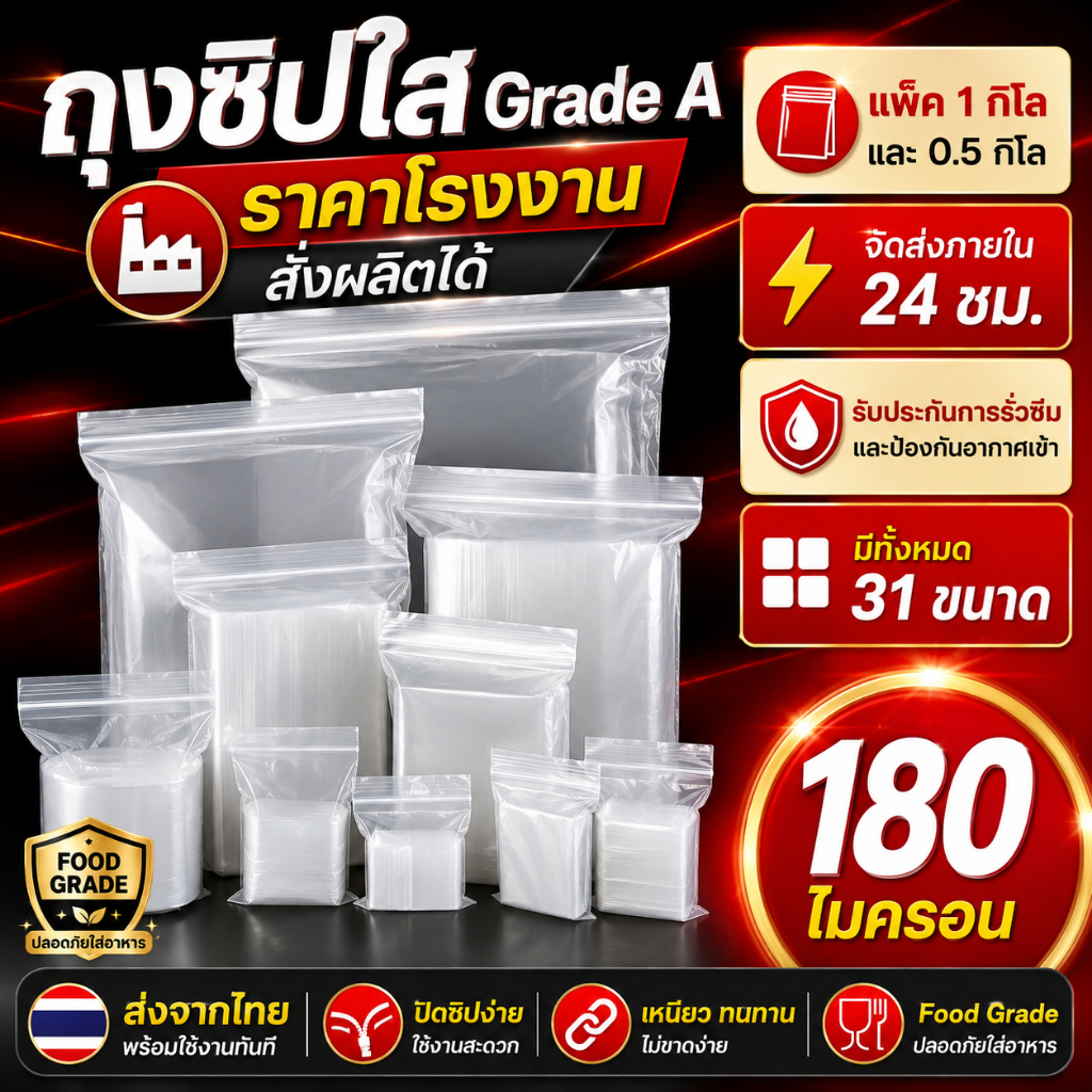 (แพ็ค 1 กิโล/0.5กก.) ถุงซิป ตัวล็อคแน่น มีหลายขนาด คุนภาพดี ราคาประหยัด  ล็อค ซิปใส ซิปหนา ถุงหนา