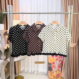 POI Polka dot เสื้อผ้าเจลลี่คอปกแขนสั้นต่อชายระบาย L026E7
