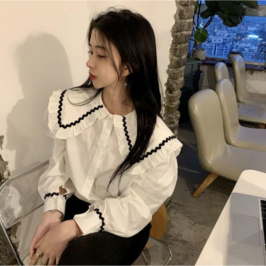 LINNA~Xเวอร์ชั่นเกาหลี แขนยาว เสื้อเชิ้ต รุ่นใหม่ สไตล์แฟชั่น