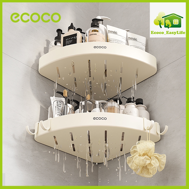 ecoco ชั้นวางติดผนังหัวมุม ไม่ต้องเจาะ ติดตั้งง่าย เหมาะสำหรับห้องน้ำและห้องครัว