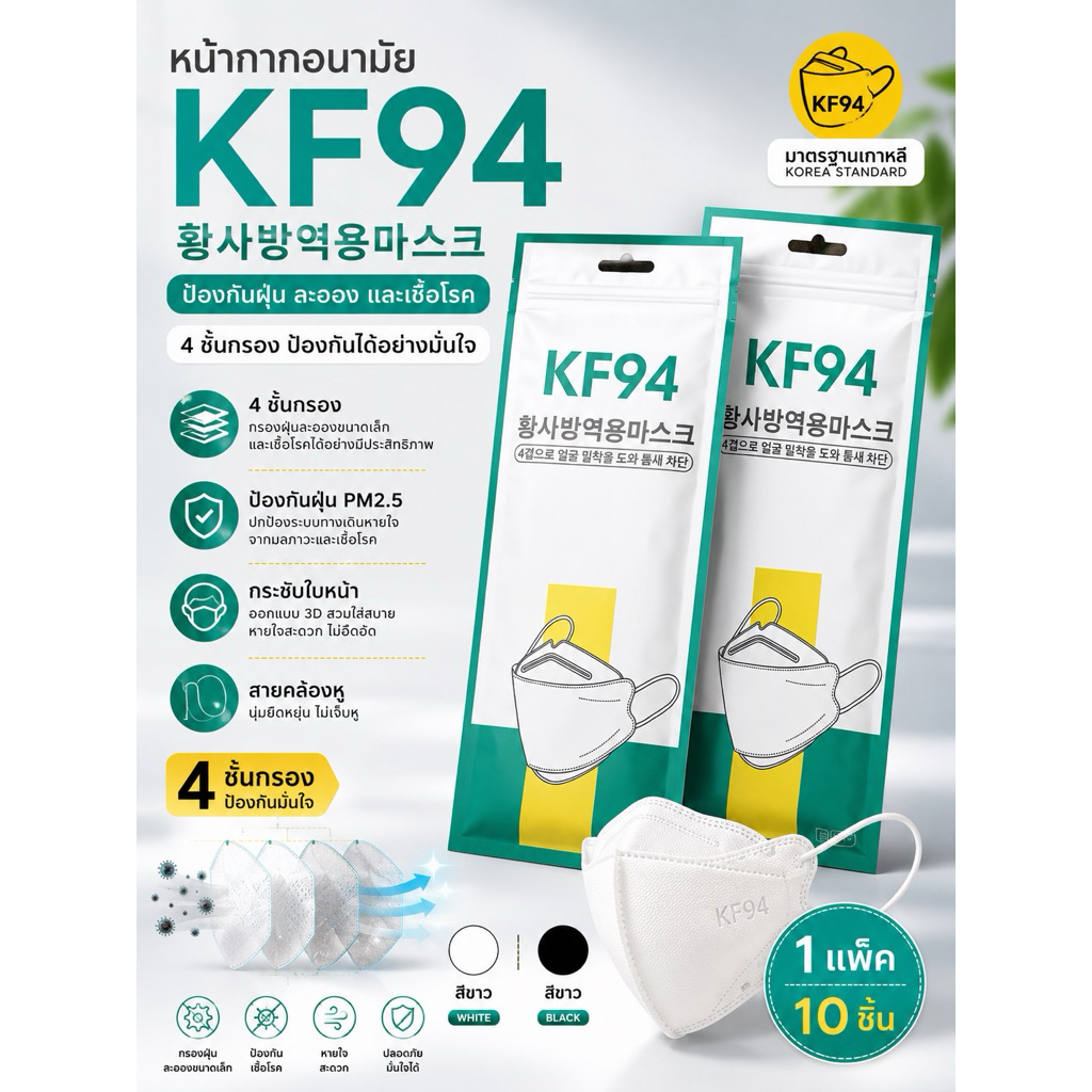 แมสKF94 หน้ากากอนามัยทรงสวย ยอดฮิต สินค้าพร้อมส่งค่ะ