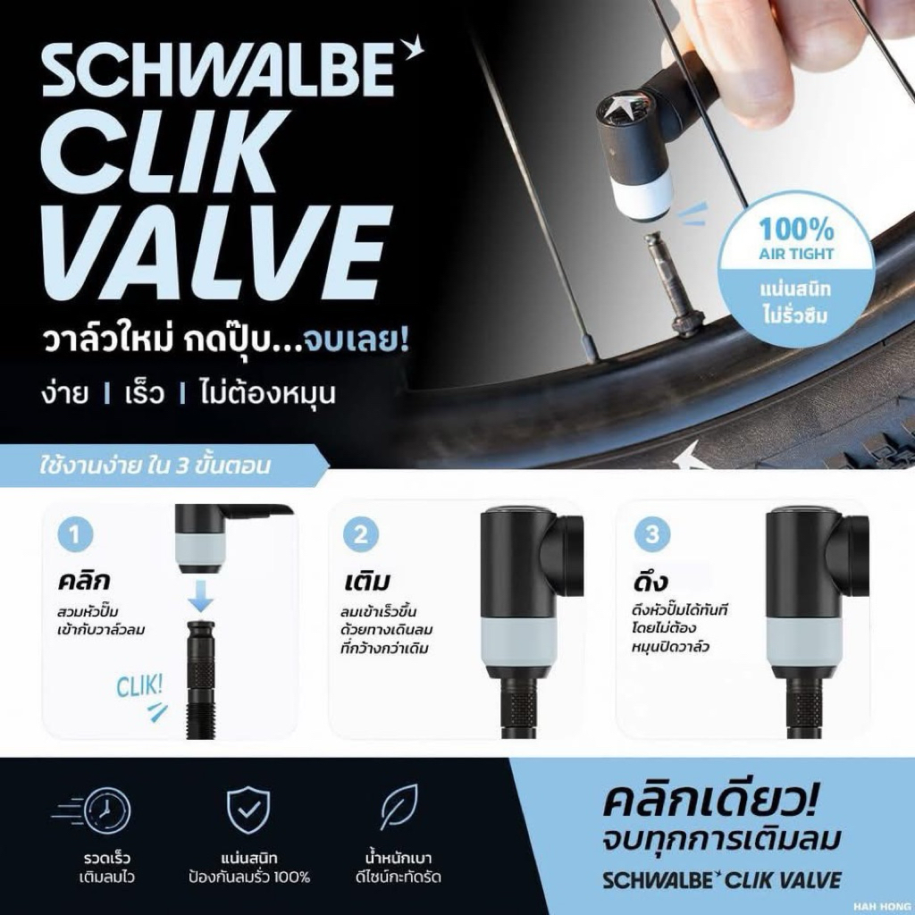 Schwalbe Clik Valve วาว์ลและหัวสูบลมจักรยานยุคใหม่ ที่ออกแบบมาเพื่อแก้ไขปัญหาเดิมๆ ให้สามารถใช้งานง่าย