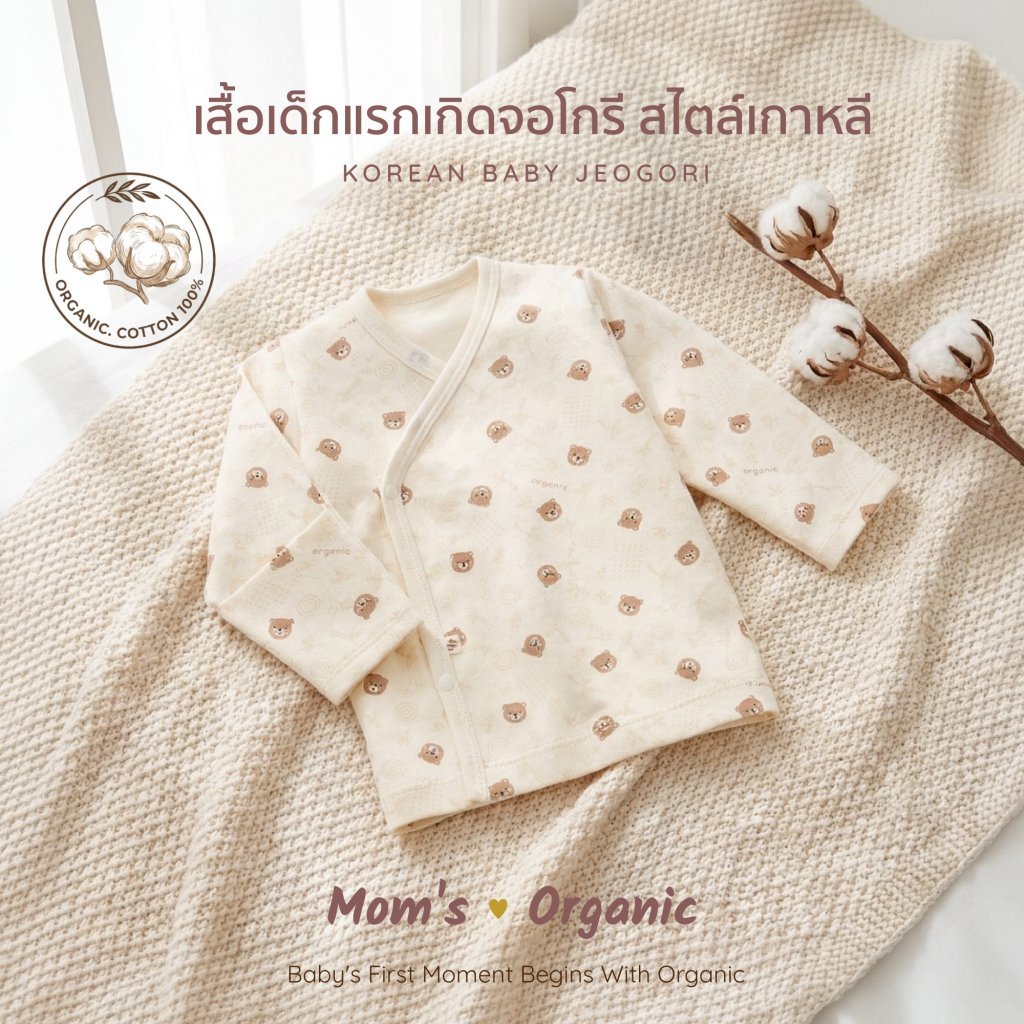 Mom’s Organic Baby Jeogori เสื้อแขนยาวเด็กแรกเกิด สไตล์เกาหลี ผ้า cotton 100%  สำหรับเด็กอายุ 0-12 เดือน