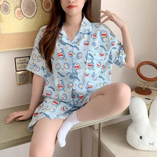 รุ่นใหม่ ชุดนอนผ้าไหมญี่ปุ่น แขนสั้น-ขาสั้น ผ้าเนื้อบางเบา อก52นิ้ว ใส่สบาย เหมาะสำหรับอากาศร้อน