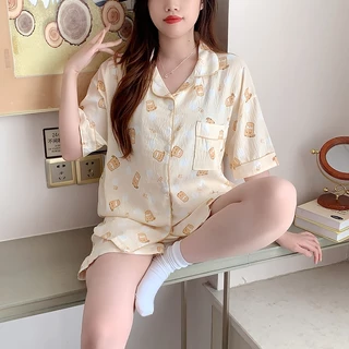 รุ่นใหม่ ชุดนอนผ้าไหมญี่ปุ่น แขนสั้น-ขาสั้น ผ้าเนื้อบางเบา อก52นิ้ว ใส่สบาย เหมาะสำหรับอากาศร้อน