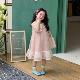 PRINCESS KESLI สไตล์เกาหลี ชุดเดรสเด็กผู้หญิง เดรสออกงาน แขนกุด ฟรุ้งฟริ้ง แต่งโบว์ 1-11 ปี