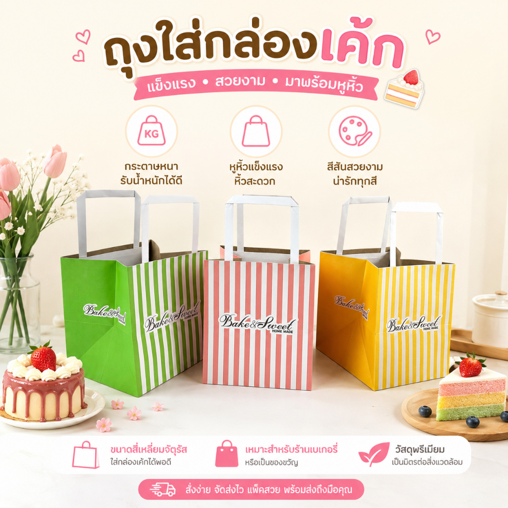SCP Packing ถุงใส่กล่องเค้ก  พิมพ์ลาย (จำนวน 50 ใบ)