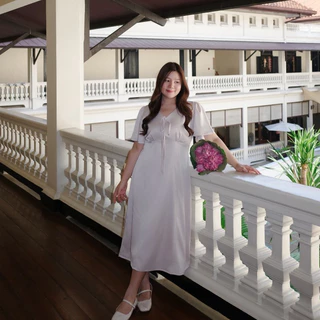 (❤️ อกถึง 50") Glowing Satin Dress เดรสสาวอวบ ชุดสาวอวบ เดรสออกงาน