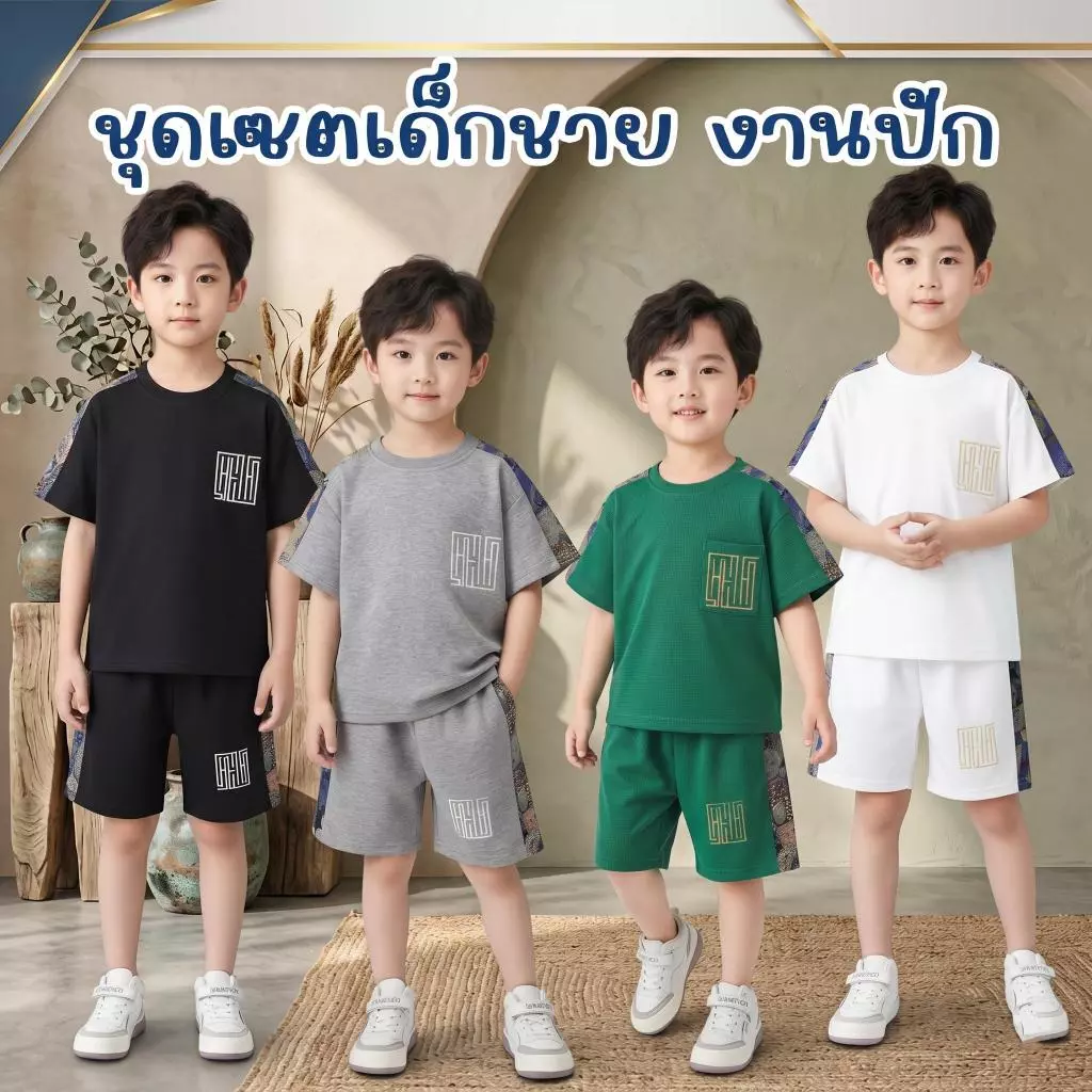 ชุดเด็กผู้ชาย สุดเท่ ชุดสำหรับเด็กผู้ชาย ใส่สะบาย เสื้อพ้อมกางเกง เหมาะกับฤดูร้าน ชุดสีขาว และ สีดำ ลายหมีไม่ซ้ำกัน แฟชั