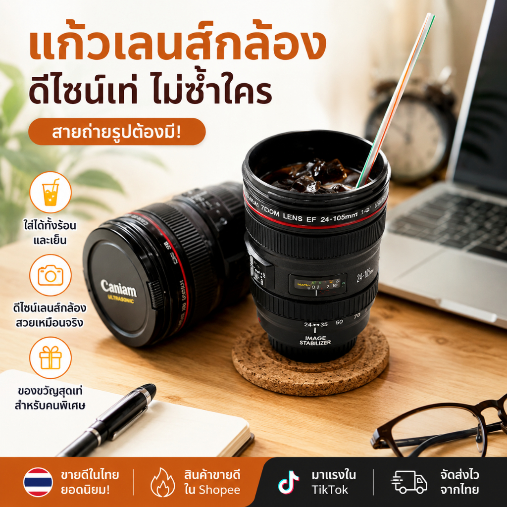 Syou แก้วน้ำรูปทรงเลนส์กล้องถ่ายรูป ขนาด 24-105 มม พร้อมส่ง