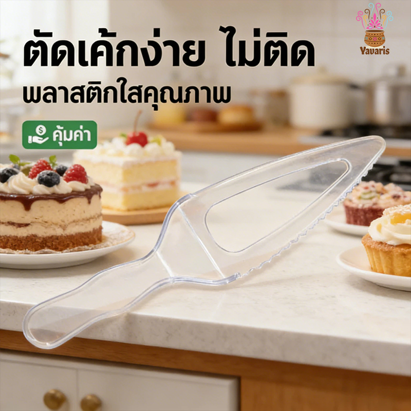 มีดตัดเค้ก มีดตัดเค้กพลาสติก มีดตักเค้ก มีดพลาสติก มีดพลาสติก มีดตักเค้ก คุ้ม แบบสีใส สีครีมค่ะยาว22cm.