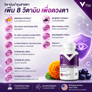 VTM Lutein วิตามินบำรุงสายตา ลูทีน-ซีแซนทีน สารสกัดดอกดาวเรือง บิลเบอร์รี่ ฟื้นฟูดวงตา มองเห็นชัดเจน