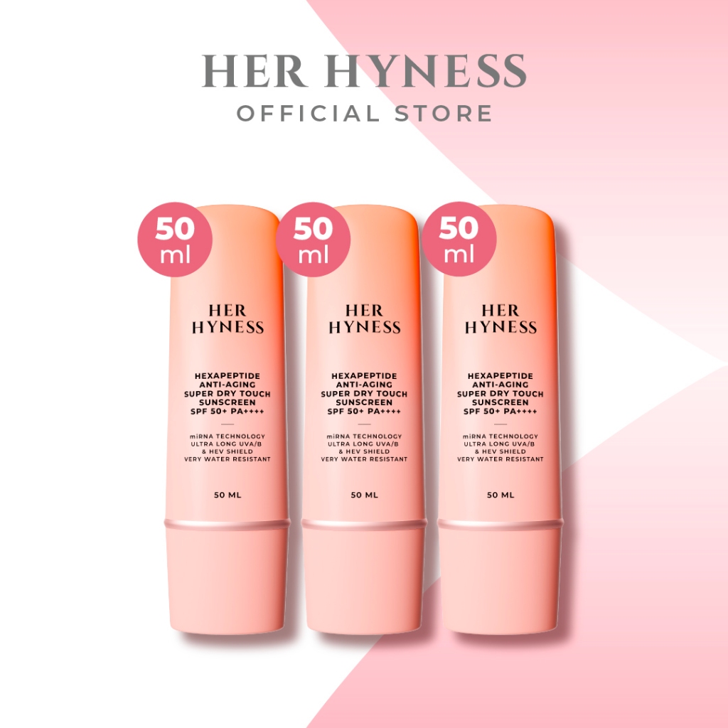 [แพคสาม] HER HYNESS HEXAPEPTIDE ANTI-AGING SUPER DRY TOUCH SUNSCREEN SPF50+ PA++++ กันแดดสูตรสปอร์ตกันน้ำกันเหงื่อ
