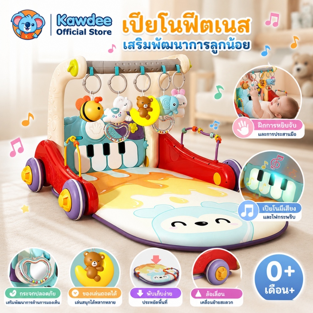 👶Kawdee👶เพลยิม เพลยิมเปียโน รถหัดเดินเด็ก 3in1 เปียโนพกพาถอดได้ เพลยิมเด็กอ่อน มีเสียงเพลง