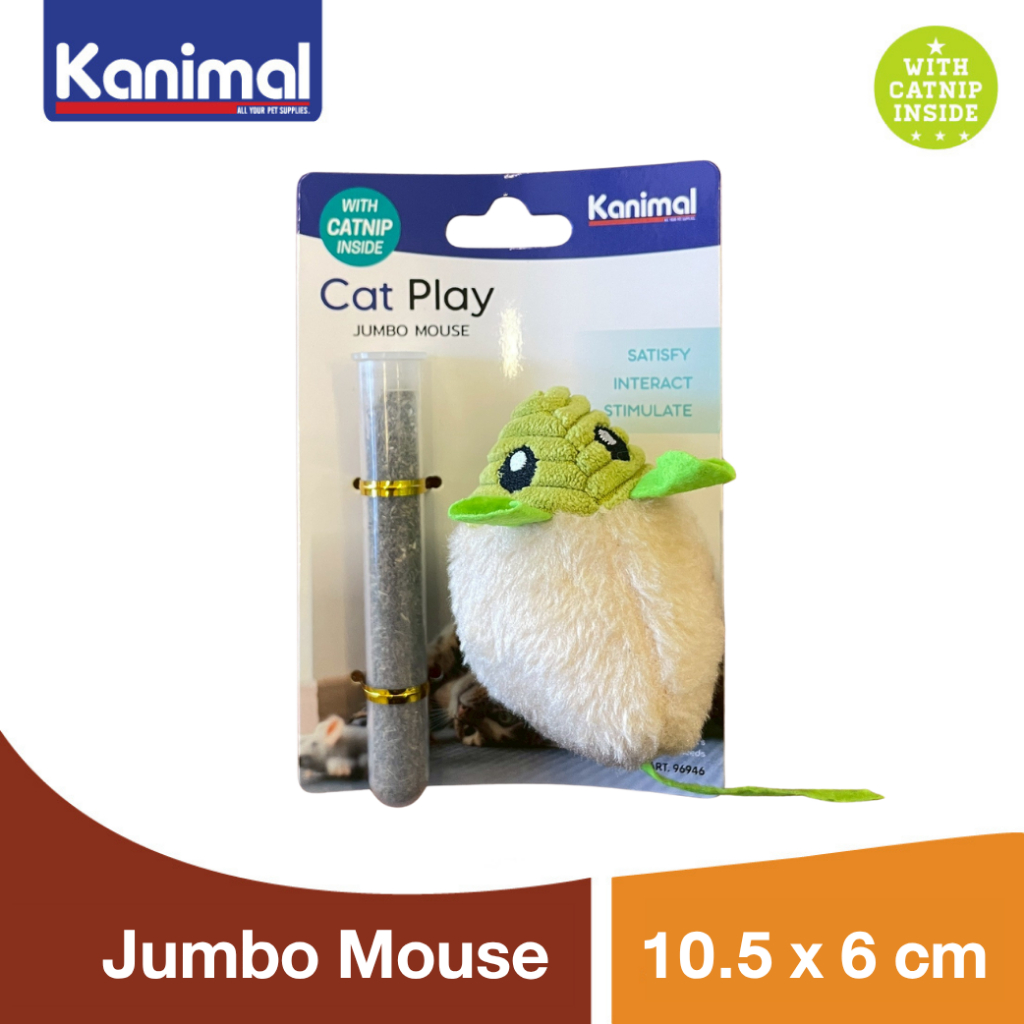 [96946] Kanimal Cat Toy ของเล่นแมว Jumbo Mouse ของเล่นหนูผ้าจัมโบ้ พร้อมกระปุก Catnip สำหรับแมวทุกวัย ขนาด 10.5x6 ซม.