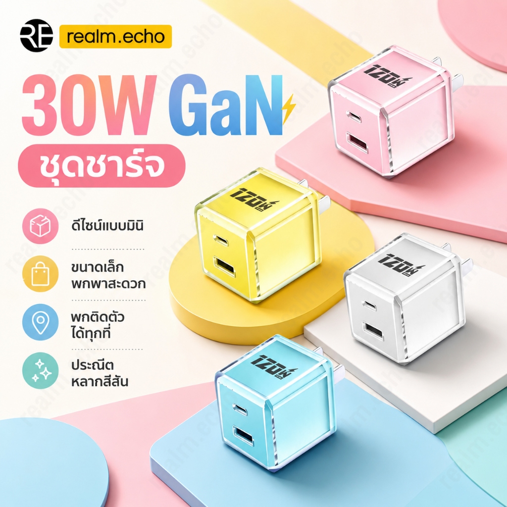 ชุดชาร์จเร็ว GaN 30W PD เครื่องชาร์จเร็ว +สายชาร์จ 1USB + 1usb-c ชาร์จพร้อมกัน 2 พอร์ต ขนาดเล็ก พกพาสะดวก