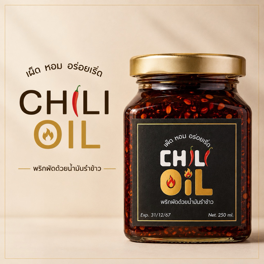 Chili Oil พริกผัดน้ำมัน หอมคั่ว พริกล้วน 250g(ปุกแก้ว)