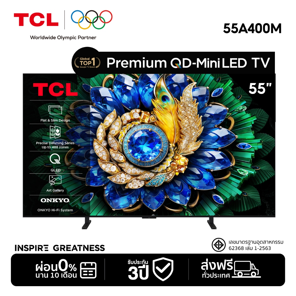 [New 2026] TCL ทีวี 55-75 นิ้ว รุ่น A400M - Premium Flat-thin 4K QD-Mini LED Google TV Gaming, Dolby Vision&Atmos, Onkyo
