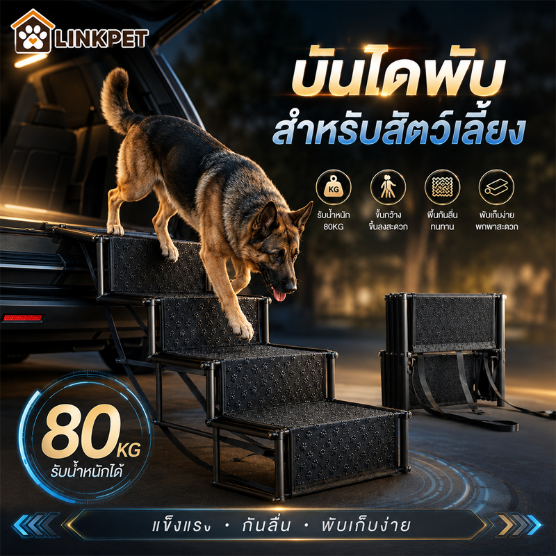 4ชั้น ทางลาดสุนัข บันไดสุนัข บันไดสัตว์เลี้ยง แบบพับได้ พกพาสะดวก สําหรับสัตว์เลี้ยงขึ้นรถยนต์